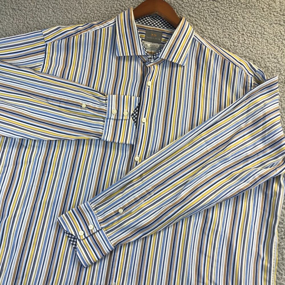 Thomas Dean Mens Long Sleeve Shirt Shirtmaker's 2XL Flip Cuff Multicolor Stripes